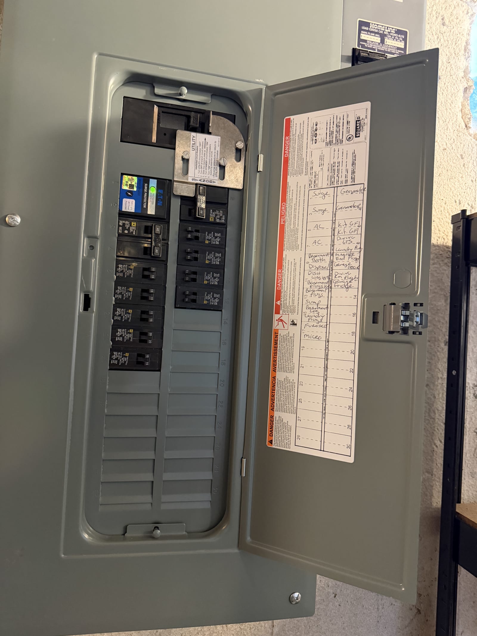 New code-compliant breaker panel with labeled circuit directory installed by The Neighborhood Electrician in Macomb, Michigan